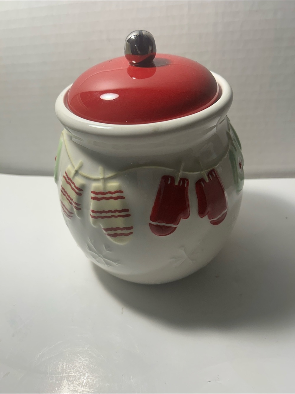 Holiday Ceramic Cookie Jar with Red Lid